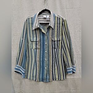 Emma James Women's Button Up Shirt 3/4 Sleeve Stripes Multicolor Size 3X